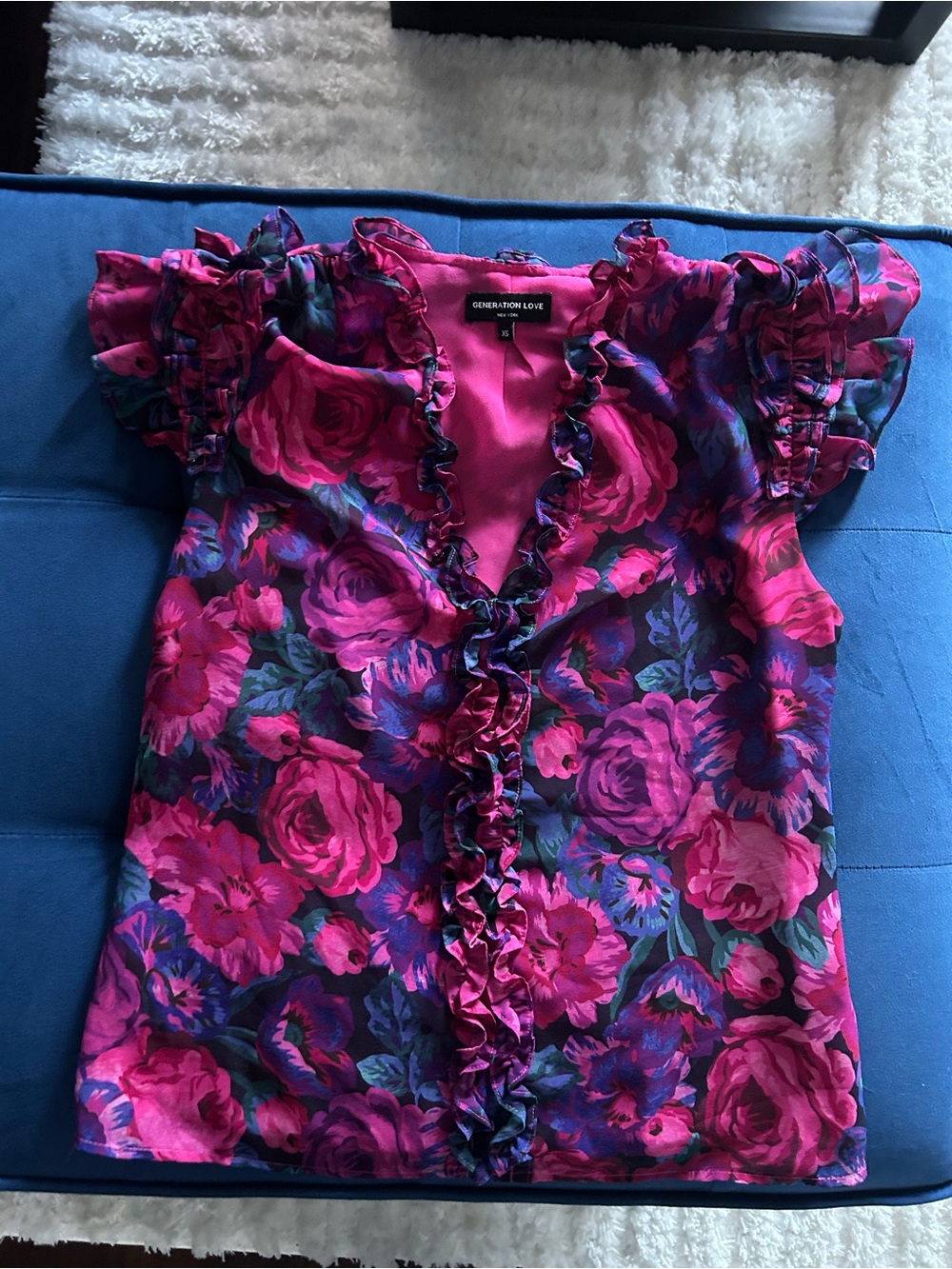 Generation Love Pink Floral Ruffle Sleeve Top size xs